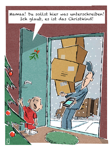 Cartoon: Christkind (medium) by Jan Rieckhoff tagged weihnachten,schenken,tannenbaum,christkind,christfest,geschenk,gaben,bescherung,paket,paketdienst,päckchen,sendung,lieferung,bote,zusteller,lieferdienst,ups,dhl,hermes,online,versand,haus,haustür,heim,weihnachten,schenken,tannenbaum,christkind,christfest,geschenk,gaben,bescherung,paket,paketdienst,päckchen,sendung,lieferung,bote,zusteller,lieferdienst,ups,dhl,hermes,online,versand,haus,haustür,heim