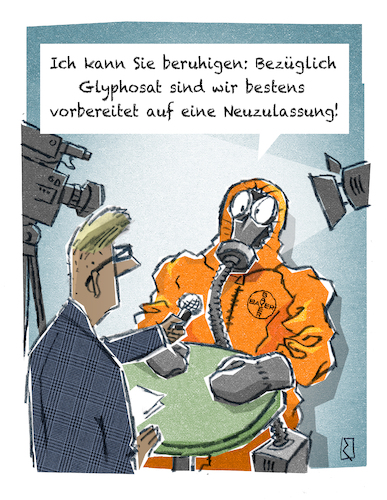 Cartoon: Glyphosat (medium) by Jan Rieckhoff tagged unkraut,vertilgung,phosphonsäure,monsanto,roundup,breitband,herbizid,toxizität,krebs,erzeugung,biologisch,chemisch,säure,salz,krebserzeugend,schädlich,schadstoff,wirkstoff,pflanzen,nutzpflanzen,boden,anreicherung,nichtselektiv,sterben,vernichtung,behörde,lebensmittelsicherheit,bürgerinitiative,risiko,gesundheit,krankheit,krankmachend,who,eu,anwendung,pestizid,landwirtschaft,gartenbau,zulassung,neuzulassung,wiederzulassung,cartoon,witz,comic,karikatur,jan,rieckhoff,unkraut,vertilgung,phosphonsäure,monsanto,roundup,breitband,herbizid,toxizität,krebs,erzeugung,biologisch,chemisch,säure,salz,krebserzeugend,schädlich,schadstoff,wirkstoff,pflanzen,nutzpflanzen,boden,anreicherung,nichtselektiv,sterben,vernichtung,behörde,lebensmittelsicherheit,bürgerinitiative,risiko,gesundheit,krankheit,krankmachend,who,eu,anwendung,pestizid,landwirtschaft,gartenbau,zulassung,neuzulassung,wiederzulassung,cartoon,witz,comic,karikatur,jan,rieckhoff