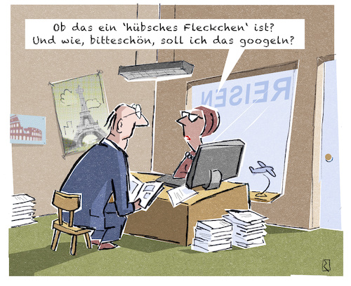 Cartoon: Reisebüro (medium) by Jan Rieckhoff tagged alter,mann,senior,opa,generation,alt,computer,rechner,umgang,verständnis,problem,handhabung,bedienung,fremd,überfordert,hilflos,unverständnis,digital,virtuell,neue,medien,google,suchmaschine,buchen,zurechtfinden,technik,technologie,cartoon,witz,karikatur,comic,jan,rieckhoff,alter,mann,senior,opa,generation,alt,computer,rechner,umgang,verständnis,problem,handhabung,bedienung,fremd,überfordert,hilflos,unverständnis,digital,virtuell,neue,medien,google,suchmaschine,buchen,zurechtfinden,technik,technologie,cartoon,witz,karikatur,comic,jan,rieckhoff