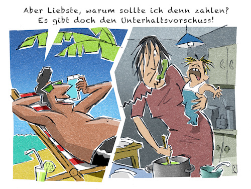 Cartoon: Unterhalt (medium) by Jan Rieckhoff tagged kind,kosten,unterhalt,vorschuss,zahlen,geld,zuschuss,fürsorge,vorsorge,erziehung,gesetz,alleinerziehend,mutter,vater,ehe,scheidung,trennung,getrennt,arm,reich,cartoon,karikatur,comic,witz,jan,rieckhoff,kind,kosten,unterhalt,vorschuss,zahlen,geld,zuschuss,fürsorge,vorsorge,erziehung,gesetz,alleinerziehend,mutter,vater,ehe,scheidung,trennung,getrennt,arm,reich,cartoon,karikatur,comic,witz,jan,rieckhoff