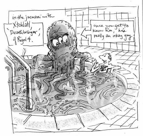 Cartoon: Xtchlatl (medium) by r8r tagged alien,space,ufo,jacuzzi,talk,conversation