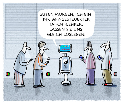 Cartoon: ... (medium) by markus-grolik tagged bot,digital,roboter,lehrer,tai,chi,digitaler,unterricht,gesundheit,bewegung,bot,digital,roboter,lehrer,tai,chi,digitaler,unterricht,gesundheit,bewegung