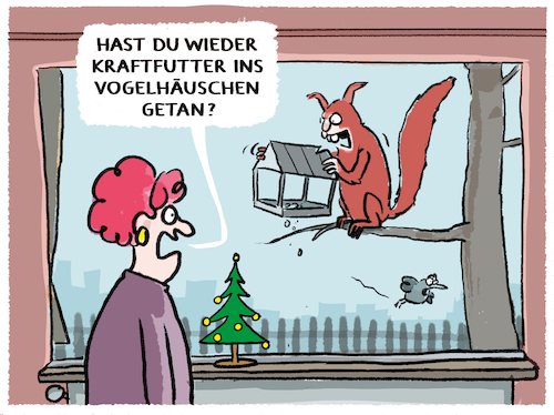 Cartoon: ... (medium) by markus-grolik tagged vogelfutter,vogelhäuschen,eichhörnchen,futter,kraftfutter,winter,dezember,natur,garten,amsel,meise,vogelfutter,vogelhäuschen,eichhörnchen,futter,kraftfutter,winter,dezember,natur,garten,amsel,meise