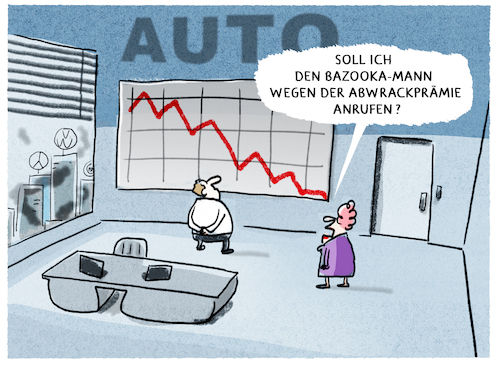 Cartoon: Absatzkrise... (medium) by markus-grolik tagged auto,autoindustrie,diesel,verbrenner,scholz,olaf,grolik,bazooka,mann,kontakt,befuerwortung,statistik,rezession,auto,autoindustrie,diesel,verbrenner,scholz,olaf,grolik,bazooka,mann,kontakt,befuerwortung,statistik,rezession