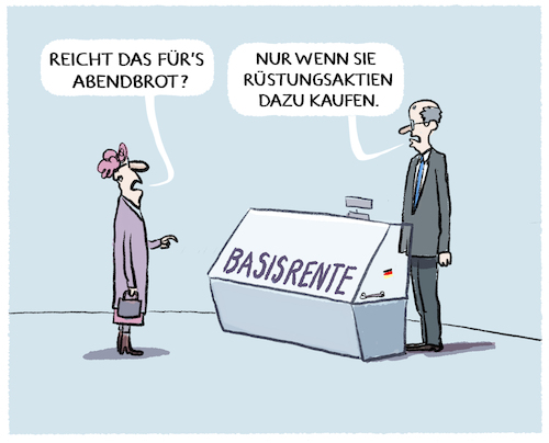 Cartoon: Altersvorsorge... (medium) by markus-grolik tagged basisrente,rente,aktien,boerse,ruestung,ruestungsaktien,deutschland,rentensystem,alterarmut,bundesregierung,merz,cdu,csu,spd,absicherung,altersvorsorge,basisrente,rente,aktien,boerse,ruestung,ruestungsaktien,deutschland,rentensystem,alterarmut,bundesregierung,merz,cdu,csu,spd,absicherung,altersvorsorge