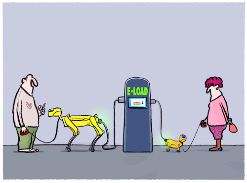 Cartoon: At the dog-docking-station... (medium) by markus-grolik tagged dog,docking,robodog,pets,haustiere,zukunft,hund,technologie,robotik,hundebesitzer,bostondynamics,dog,docking,robodog,pets,haustiere,zukunft,hund,technologie,robotik,hundebesitzer,bostondynamics