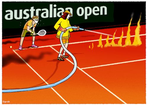 Cartoon: ...australisches Finale... (medium) by markus-grolik tagged buschfeuer,australien,umwelt,klimawandel,co2,kohle,kohleabbau,melbourne,sydney,sport,erde,weltklima,umweltkatastrophen,tennis,buschfeuer,australien,umwelt,klimawandel,co2,kohle,kohleabbau,melbourne,sydney,sport,erde,weltklima,umweltkatastrophen,tennis