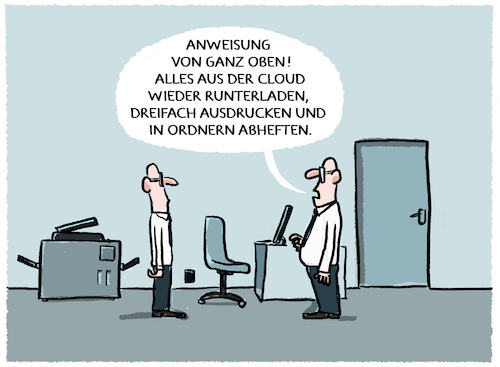 Cartoon: Back-Upping... (medium) by markus-grolik tagged cloud,serverfarm,sicherheit,ausdruck,dokumentation,ordner,bürokratie,digitalisierung,verwaltung,amt,beamteverwaltung,cloud,serverfarm,sicherheit,ausdruck,dokumentation,ordner,bürokratie,digitalisierung,verwaltung,amt,beamteverwaltung