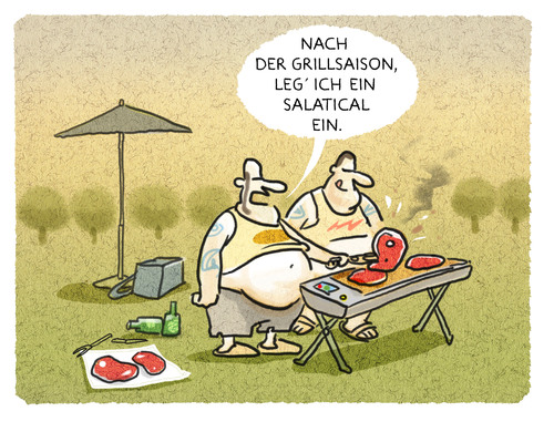 Cartoon: BBQ-Vorsätze (medium) by markus-grolik tagged fleisch,grillen,veggie,salat,bbq,hitze,hitzewelle,sommer,billigfleisch,bone,steak,wurst,vegetarier,cartoon,grolik,fleisch,grillen,veggie,salat,bbq,hitze,hitzewelle,sommer,billigfleisch,bone,steak,wurst,vegetarier,cartoon,grolik