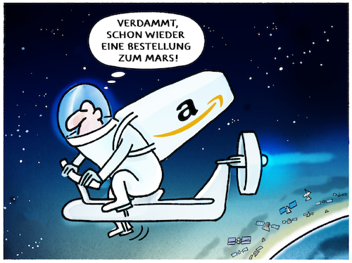 Cartoon: ...Bezos-Sklave.... (medium) by markus-grolik tagged lieferservice,mars,mond,all,bezos,jeff,elon,musk,amazon,expansion,lieferando,lieferfahrer,fahrdienste,supunternehmer,ausbeutung,stundenlohn,lieferservice,mars,mond,all,bezos,jeff,elon,musk,amazon,expansion,lieferando,lieferfahrer,fahrdienste,supunternehmer,ausbeutung,stundenlohn