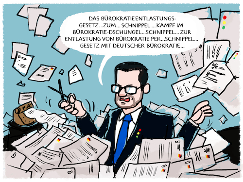 Cartoon: Bürokratieabbau in Deutschland (medium) by markus-grolik tagged buerokratieabbau,buerokratie,regulierungswut,verwaltung,vorschriften,auflagen,deutschland,juristen,ueberregulierung,buschmann,ampel,bundesjustizminister,buerokratieabbau,buerokratie,regulierungswut,verwaltung,vorschriften,auflagen,deutschland,juristen,ueberregulierung,buschmann,ampel,bundesjustizminister