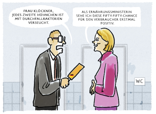 Cartoon: Campylobacter Hühnchen (medium) by markus-grolik tagged bakterien,huehnchen,kloeckner,cdu,julia,groko,ernaehrung,essen,verbraucher,nahrung,deutschland,campylobacter,weinkönigin,massentierhaltung,bakterien,huehnchen,kloeckner,cdu,julia,groko,ernaehrung,essen,verbraucher,nahrung,deutschland,campylobacter,weinkönigin,massentierhaltung