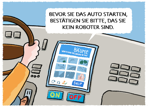 Cartoon: Captcha-Car (medium) by markus-grolik tagged authentifizierung,captcha,auto,autonomes,fahren,selbstfahrend,car,authentifizierung,captcha,auto,autonomes,fahren,selbstfahrend,car