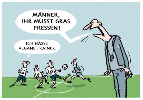 Cartoon: Coachingzone (medium) by markus-grolik tagged fussball,trainer,training,gras,vegan,veganer,ballsport,coach,fussball,trainer,training,gras,vegan,veganer,ballsport,coach