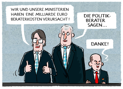 Cartoon: Consulting de luxe (medium) by markus-grolik tagged scheuer,seehofer,scholz,berater,beraterkosten,consulting,verkehrspolitik,lobby,innenpolitik,finanzpolitik,lobbyarbeit,intransparenz,einflussnahme,deutschland,groko,berlin,merkel,scheuer,seehofer,scholz,berater,beraterkosten,consulting,verkehrspolitik,lobby,innenpolitik,finanzpolitik,lobbyarbeit,intransparenz,einflussnahme,deutschland,groko,berlin,merkel