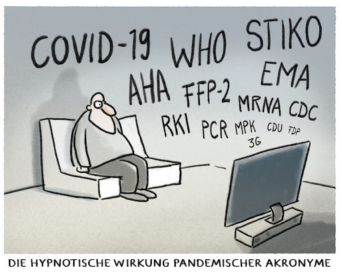 Cartoon: Corona-Vokabular (medium) by markus-grolik tagged pandemische,akronyme,abkuerzung,fachsprache,corona,verunsicherung,pandemie,deutschland,stiko,rki,rmna,aha,ema,who,wahlkampf,informationsgesellschaft,pandemische,akronyme,abkuerzung,fachsprache,corona,verunsicherung,pandemie,deutschland,stiko,rki,rmna,aha,ema,who,wahlkampf,informationsgesellschaft