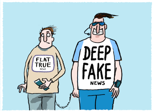 Cartoon: Deepfake news (medium) by markus-grolik tagged deepfake,fake,news,true,truth,flat,media,social,soziale,medien,filter,deepfake,fake,news,true,truth,flat,media,social,soziale,medien,filter