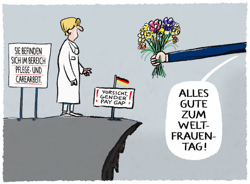 Cartoon: Deutscher Gender Pay Gap (medium) by markus-grolik tagged deutschland,pflege,carearbeit,krankenpflege,altenpflege,bezahlung,karriere,frauen,rente,gender,pay,gap,weltfrauentag,frauentag,deutschland,pflege,carearbeit,krankenpflege,altenpflege,bezahlung,karriere,frauen,rente,gender,pay,gap,weltfrauentag,frauentag