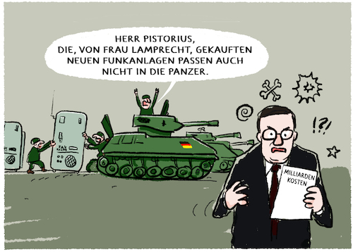 Cartoon: Die alten Bundeswehrprobleme (medium) by markus-grolik tagged boris,pistorius,verteidigungsminister,verteidigungsministerium,lamprecht,kosten,funkgeroete,bundeswehr,nato,zeitenwende,beschaffungsamt,steuergeld,boris,pistorius,verteidigungsminister,verteidigungsministerium,lamprecht,kosten,funkgeroete,bundeswehr,nato,zeitenwende,beschaffungsamt,steuergeld