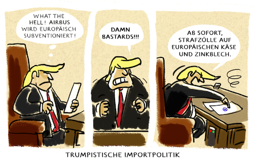 Cartoon: ...Donald... (medium) by markus-grolik tagged strafzoll,airbus,usa,washington,donald,trump,handelskrieg,eu,brüssel,zinkblech,strafzoll,airbus,usa,washington,donald,trump,handelskrieg,eu,brüssel,zinkblech