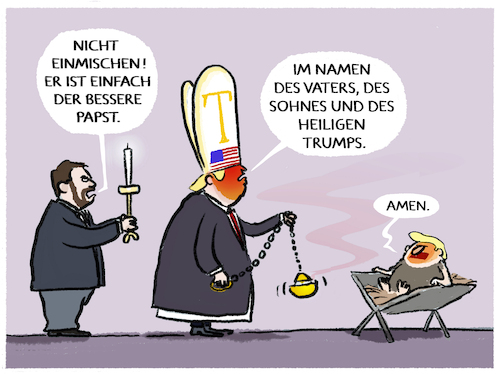 Cartoon: Donald... (medium) by markus-grolik tagged donald,trump,papst,leo,usa,kirche,katholiken,christen,evangelikale,amerikaner,waehler,republikaner,ki,post,jesus,gott,religion,maga,jd,vance,weisses,haus,truth,social,kipost,donald,trump,papst,leo,usa,kirche,katholiken,christen,evangelikale,amerikaner,waehler,republikaner,ki,post,jesus,gott,religion,maga,jd,vance,weisses,haus,truth,social,kipost