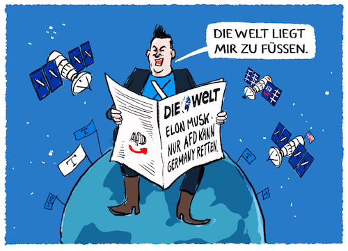 Cartoon: Elons german Wahlkampf... (medium) by markus-grolik tagged elon,musk,afd,weidel,wahlkampf,deutschland,twitter,die,welt,zeitung,elon,musk,afd,weidel,wahlkampf,deutschland,twitter,die,welt,zeitung