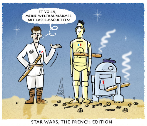 Cartoon: Emmanuel Skywalker (medium) by markus-grolik tagged macron,star,wars,weltall,armee,all,frankreich,paris,militarisierung,militaer,macron,star,wars,weltall,armee,all,frankreich,paris,militarisierung,militaer