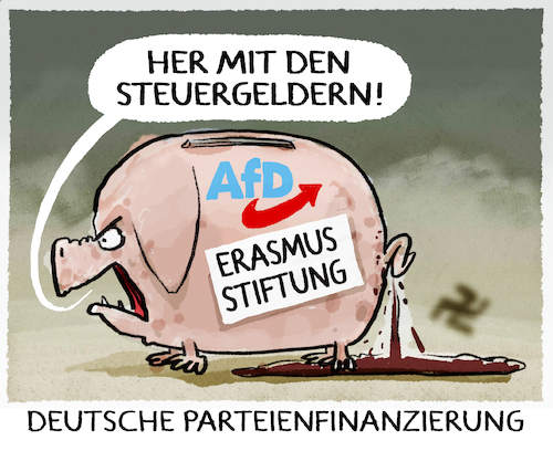 Cartoon: Erasmus-Stiftung (medium) by markus-grolik tagged parteienfinanzierung,afd,parteien,stiftung,steuergelder,steuergeld,deutschland,demokratie,bundestag,parteienfinanzierung,afd,parteien,stiftung,steuergelder,steuergeld,deutschland,demokratie,bundestag