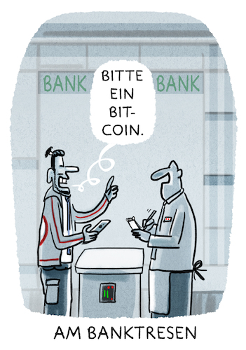 Cartoon: ...Finanz-Wirtschaft... (medium) by markus-grolik tagged bitcoin,euro,finanzen,fintec,banken,bank,geld,währung,digital,bitcoin,euro,finanzen,fintec,banken,bank,geld,währung,digital