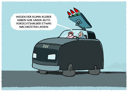 Cartoon: Freie Fahrt... (medium) by markus-grolik tagged klimawandel,suv,autofahrer,klimaaktivisten,klima,kleber,autoindustrie,pendler,verkehr,aufruestung,aktivisten,klimawandel,suv,autofahrer,klimaaktivisten,klima,kleber,autoindustrie,pendler,verkehr,aufruestung,aktivisten