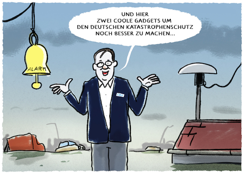 Cartoon: Frühwarnprävention (medium) by markus-grolik tagged katastrophenschutz,fruehwarnsystem,sirene,alarmglocke,bevoelkerung,flutkatastrophe,praevention,nrw,laschet,cdu,union,klimaschutz,klimawandel,katastrophenschutz,fruehwarnsystem,sirene,alarmglocke,bevoelkerung,flutkatastrophe,praevention,nrw,laschet,cdu,union,klimaschutz,klimawandel