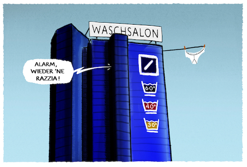 Cartoon: Geldwäscheverdacht (medium) by markus-grolik tagged banken,schwarzgeld,banker,deutsche,bank,geldwäsche,steuerhinterziehung,banken,schwarzgeld,banker,deutsche,bank,geldwäsche,steuerhinterziehung