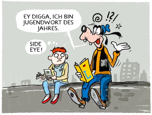 Cartoon: Goofy Jugendsprech (medium) by markus-grolik tagged goofy,jugendwort,side,eye,anglizismus,deutschland,langenscheidt,goofy,jugendwort,side,eye,anglizismus,deutschland,langenscheidt