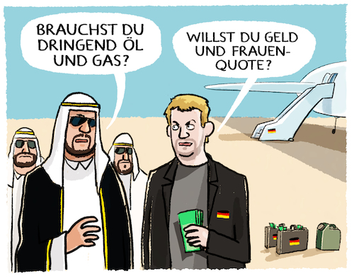 Cartoon: Habeck kauft ein (medium) by markus-grolik tagged habeck,gruene,ampel,wirtschaft,deutschland,energiepolitik,aussenpolitik,ukraine,krieg,russland,oel,gas,fosslie,energie,katar,vereinigte,sauid,arabien,emirate,habeck,gruene,ampel,wirtschaft,deutschland,energiepolitik,aussenpolitik,ukraine,krieg,russland,oel,gas,fosslie,energie,katar,vereinigte,sauid,arabien,emirate