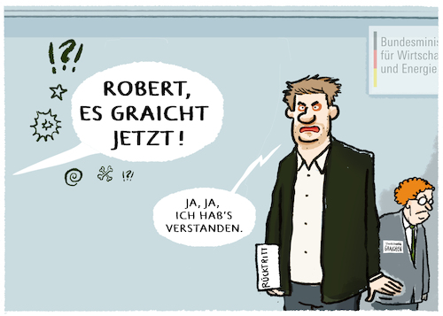 Cartoon: Habeck und Graichen (medium) by markus-grolik tagged habeck,graichen,gruene,wirtschaftsminister,waermewende,deutschland,waermepumpe,klimawandel,habeck,graichen,gruene,wirtschaftsminister,waermewende,deutschland,waermepumpe,klimawandel