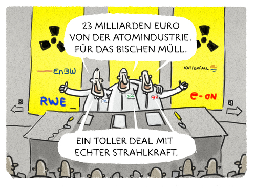 Cartoon: Haftungsausschluss (medium) by markus-grolik tagged atomindustrie,energiewende,strahlung,stromkonzerne,strom,energie,eon,vattenfall,rwe,trittin,platzeck,kommission,bund,steuerzahler,endlager,versorger,deal,grolik,atomindustrie,energiewende,strahlung,stromkonzerne,strom,energie,eon,vattenfall,rwe,trittin,platzeck,kommission,bund,steuerzahler,endlager,versorger,deal,grolik