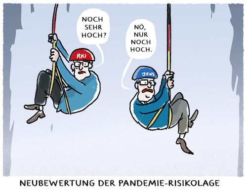 Cartoon: Hochgefühl (medium) by markus-grolik tagged neubewertung,risikolage,pandemie,deutschland,rki,spahn,neubewertung,risikolage,pandemie,deutschland,rki,spahn