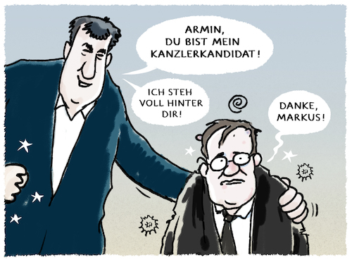 Cartoon: Kandidatenkür.. (medium) by markus-grolik tagged laschet,cdu,csu,kanzlerkandidat,söder,deutschland,nrw,union,umfragewerte,merkelnachfolge,merkel,basis,laschet,cdu,csu,kanzlerkandidat,söder,deutschland,nrw,union,umfragewerte,merkelnachfolge,merkel,basis