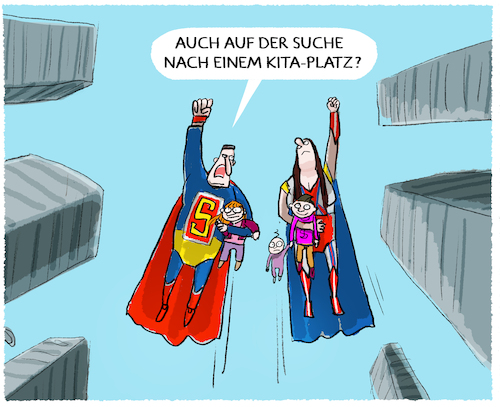 Cartoon: Kinderbetreuung... (medium) by markus-grolik tagged kita,kinderbetreuung,deutschland,familien,kinder,eltern,berufstaetigkeit,vereinbarkeit,superhelden,kita,kinderbetreuung,deutschland,familien,kinder,eltern,berufstaetigkeit,vereinbarkeit,superhelden