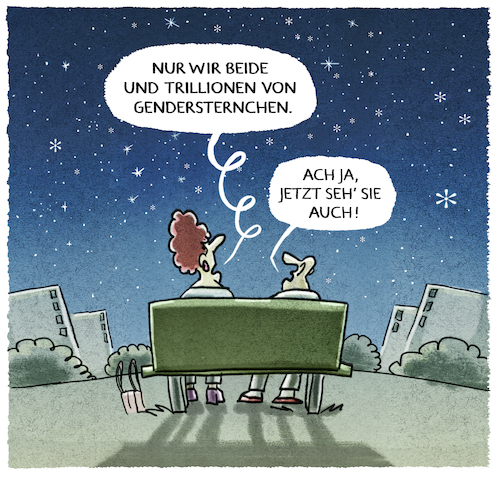 Cartoon: ...kosmisch... (medium) by markus-grolik tagged gendersternchen,liebe,beziehung,mann,frau,romantik,geschlechter,sprache,gendersternchen,liebe,beziehung,mann,frau,romantik,geschlechter,sprache