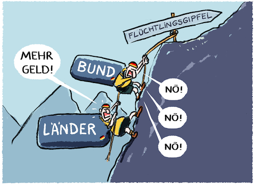 Cartoon: Kurz vorm Gipfel... (medium) by markus-grolik tagged fluechtlingsgipfel,bund,laender,finanzen,fluechtlinge,unterbringung,gemeinden,staedte,berlin,deutschland,migration,fachkraefte,einwanderung,fluechtlingsgipfel,bund,laender,finanzen,fluechtlinge,unterbringung,gemeinden,staedte,berlin,deutschland,migration,fachkraefte,einwanderung