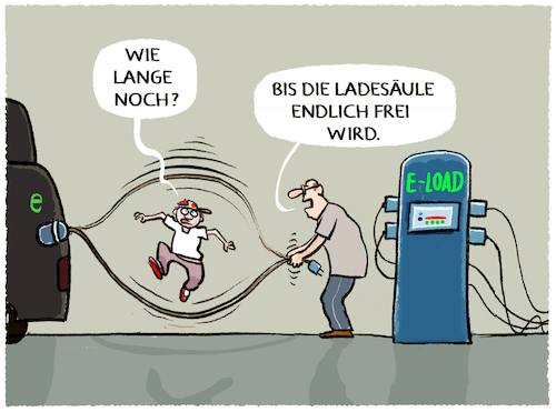 Cartoon: Ladeinfrastruktur... (medium) by markus-grolik tagged auto,batterie,ladestation,ladekabel,wartezeiten,reichweiten,verkehr,autofahrer,seilhuepfen,ausbau,familie,autoverkehr,transport,bewegung,sport,auto,batterie,ladestation,ladekabel,wartezeiten,reichweiten,verkehr,autofahrer,seilhuepfen,ausbau,familie,autoverkehr,transport,bewegung,sport