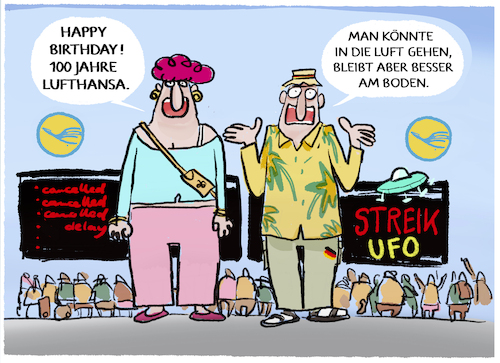 Cartoon: Lufthansa-Streik... (medium) by markus-grolik tagged lufthansa,streik,ufo,deutschland,flugverkehr,streiken,jubilaeum,lufthansa,streik,ufo,deutschland,flugverkehr,streiken,jubilaeum
