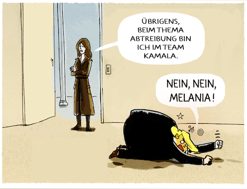 Cartoon: Melania greift in Wahlkampf ein (medium) by markus-grolik tagged melania,trump,donald,kamala,harris,usa,us,wahlkampf,abtreibung,mann,frau,körper,selbstbestimmung,melania,trump,donald,kamala,harris,usa,us,wahlkampf,abtreibung,mann,frau,körper,selbstbestimmung