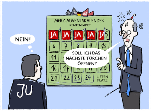 Cartoon: Merz-Kalender... (medium) by markus-grolik tagged union,merz,fraktion,fraktionszwang,rente,rentenpaket,deutschland,cdu,csu,spd,ju,junge,winkel,johannes,union,merz,fraktion,fraktionszwang,rente,rentenpaket,deutschland,cdu,csu,spd,ju,junge,winkel,johannes