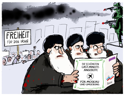Cartoon: Mullah-Regime... (medium) by markus-grolik tagged ali,chamenei,exil,mullah,regime,iran,teheran,islam,proteste,revolutionsgarde,aufstaende,freiheit,volk,flucht,russland,putin,moskau,demonstration,demonstrationen,ali,chamenei,exil,mullah,regime,iran,teheran,islam,proteste,revolutionsgarde,aufstaende,freiheit,volk,flucht,russland,putin,moskau,demonstration,demonstrationen