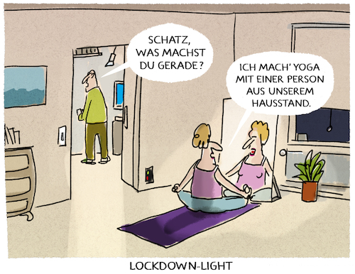 Cartoon: Multiple Gymnastik... (medium) by markus-grolik tagged mann,frau,yoga,corona,lockdown,hausstand,freizeit,alltag,pandemie,spiegel,spiegelbild,paar,zuhause,übungen,mann,frau,yoga,corona,lockdown,hausstand,freizeit,alltag,pandemie,spiegel,spiegelbild,paar,zuhause,übungen