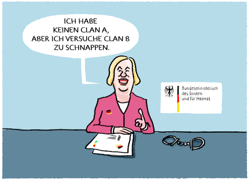 Cartoon: Nancy Faeser und die Clans (medium) by markus-grolik tagged nancy,faeser,clankriminalitaet,clan,landtagswahl,hessen,bmi,bundesinnenministerin,ampel,spd,abschiebung,gruene,fdp,bundesregierung,immigration,nancy,faeser,clankriminalitaet,clan,landtagswahl,hessen,bmi,bundesinnenministerin,ampel,spd,abschiebung,gruene,fdp,bundesregierung,immigration