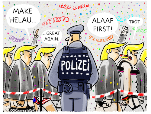 Cartoon: Narrenumzug 2017 (medium) by markus-grolik tagged asching,allaf,helau,rosenmontag,sicherheit,trump,faschingsdienstag,narren,närrinnen,mainz,köln,düsseldorf,asching,allaf,helau,rosenmontag,sicherheit,trump,faschingsdienstag,narren,närrinnen,mainz,köln,düsseldorf