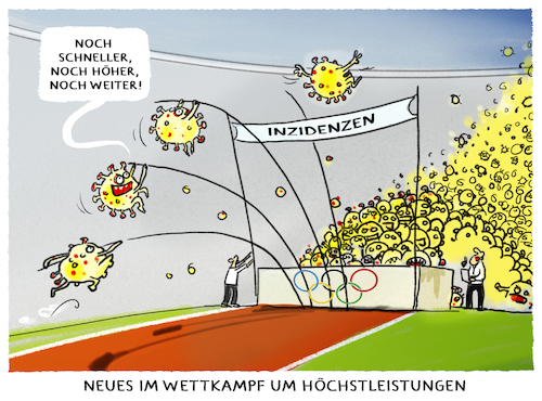 Cartoon: Olympioniken (medium) by markus-grolik tagged hoechstleistung,inzidenzen,hoechststaende,delta,corona,verbreitung,tokio,hoechstleistung,inzidenzen,hoechststaende,delta,corona,verbreitung,tokio